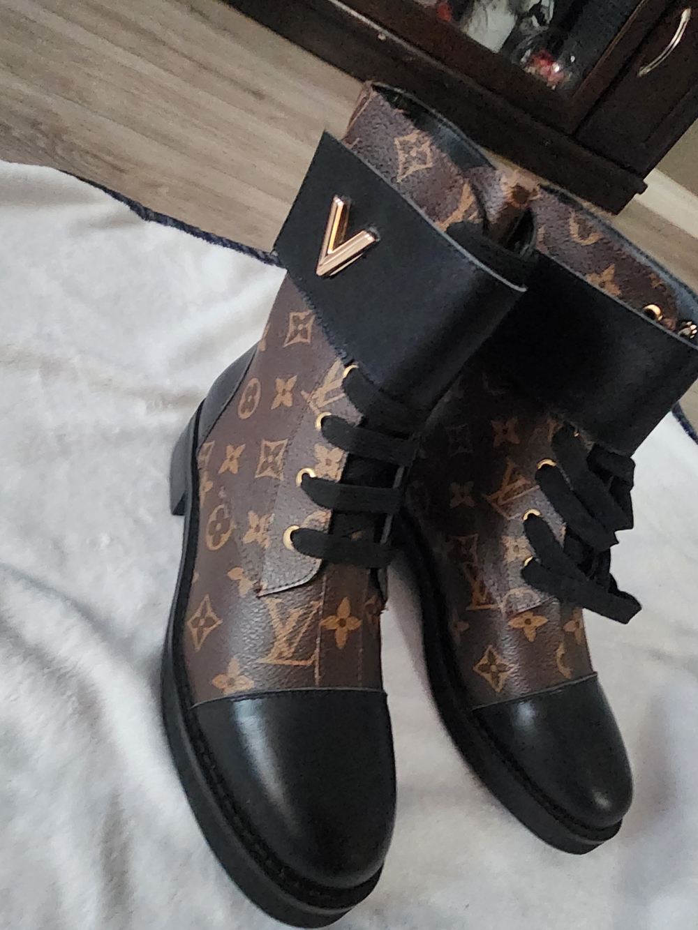 Designer-Inspired Brown Monogram Lace-Up Ankle Boots
